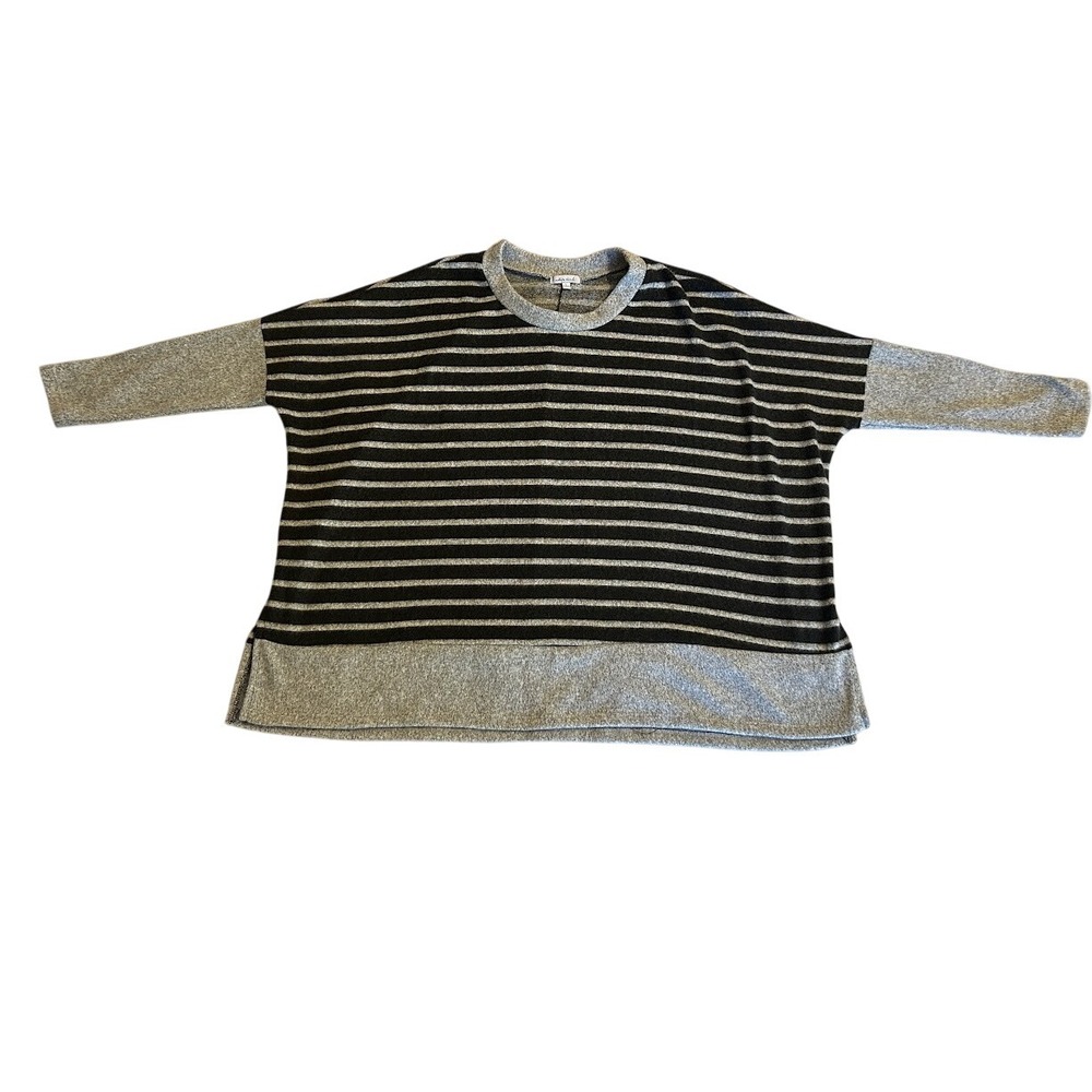 White Birch Striped Tunic Top Women's Size L Black Gray Oversized Loose Fit